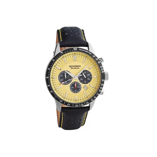 Image of Sekonda 1395 Chronograph Black Leather Strap Watch - W31220