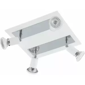 Image of Wall Ceiling 4 Spot Light Colour White Chrome Shade & Back Plate Bulb GU10 4x5W