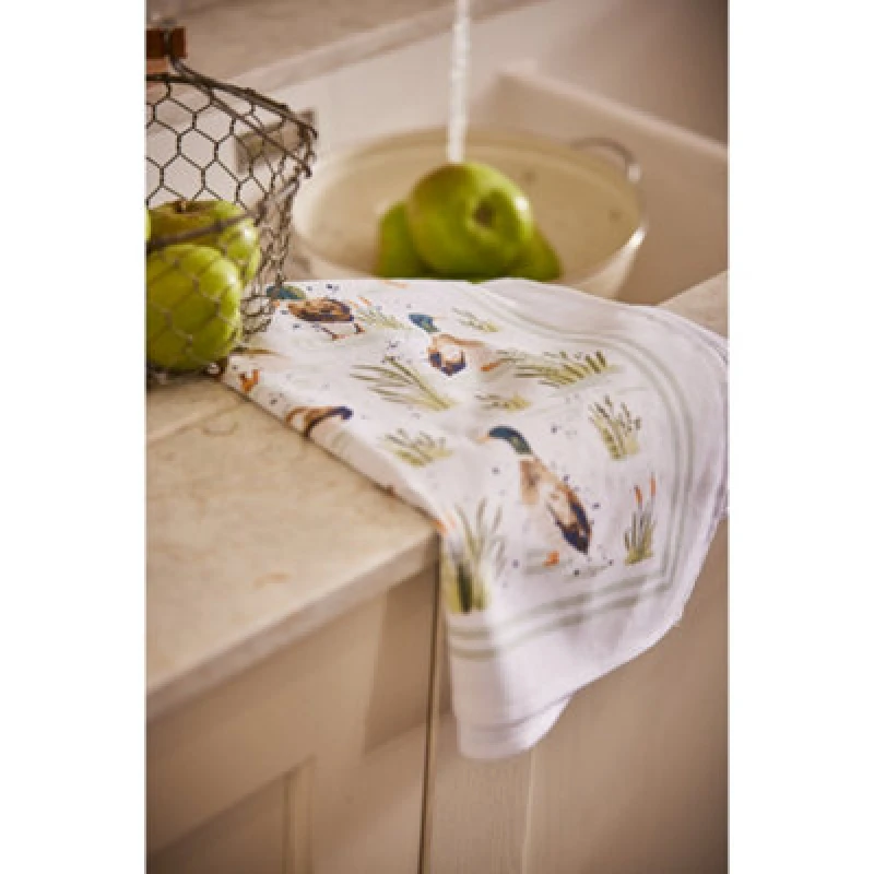 Image of Ulster Weavers 'Farmhouse Ducks' Animal Print 100% Cotton Tea Towel Green