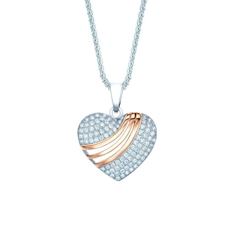 Image of Jewelco London 3 Colour Gold-plated Silver CZ Heart swoosh Necklace 16>18 inch - RE20354 Multi