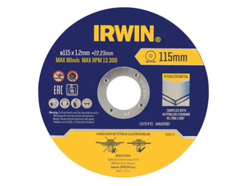 Image of Irwin Iw8082105 Metal Cutting Disc 115 X 1.2 X 22.2mm Tin Of 10 Irwiw8082105