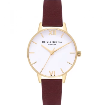 Image of White Dial Gold & Burgundy Watch