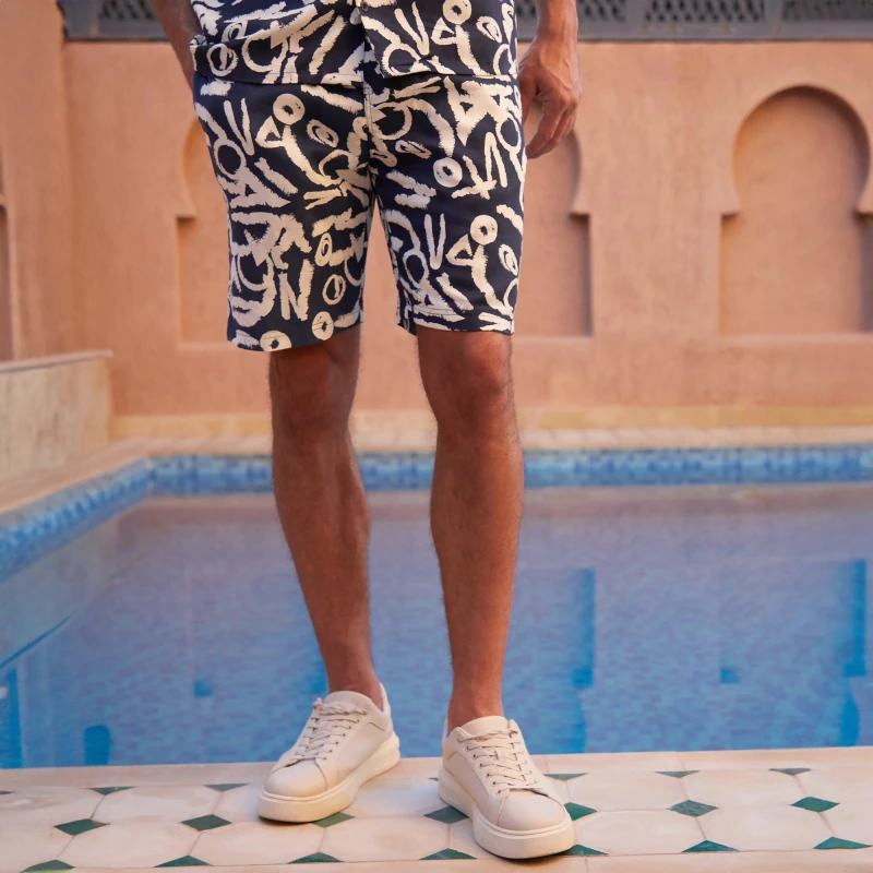 Image of Threadbare 'Tangdale' Abstract Print Shorts Navy