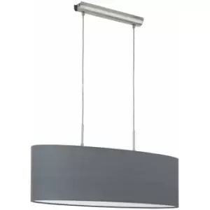 Image of Pendant Light Colour Satin Nickel Steel Shade Grey Fabric Bulb E27 2x60W