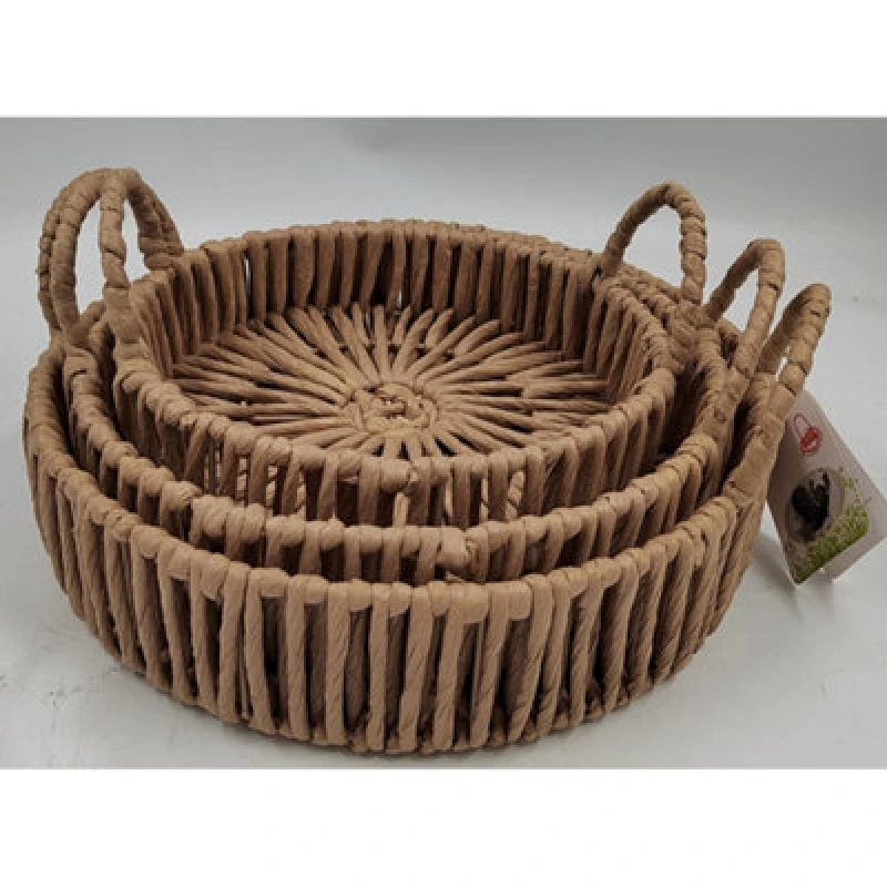 Image of Hill Interiors Large Loop Handle Round Trays (Set Of 3) - Wicker