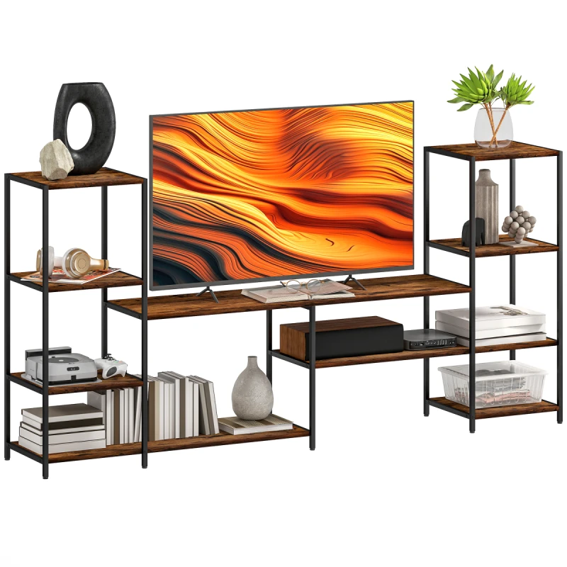 Image of HOMCOM TV Unit for TVs up to 55", Industrial TV Stand with Shelves, Brown 83B-383V01RB