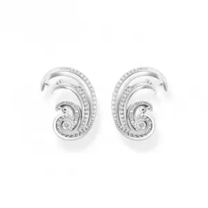 Image of Sterling Silver Waves White Stones Ear Clip Earrings H2225-051-14