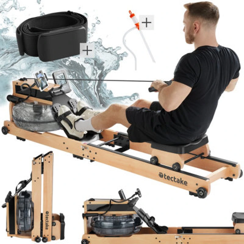 Image of Tectake Home Rowing Machine Titan Xr2 With 6 Resistance Levels, Training Computer And App Compatibility - Brown/black