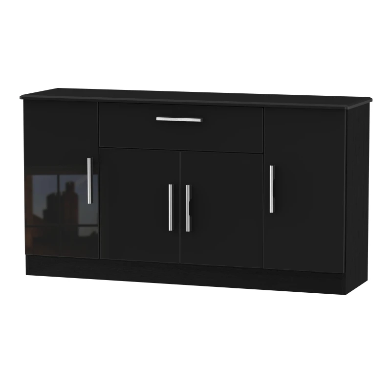 Image of Harrow 4 Door 1 Drawer Wide Unit In Black Gloss (Ready Assembled)