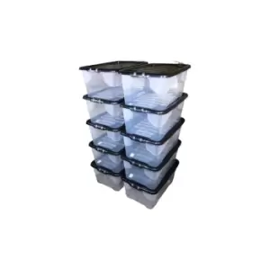 Image of 10 x 42L Clear Storage Box with Black Lid, Stackable and Nestable Design Storage Solution
