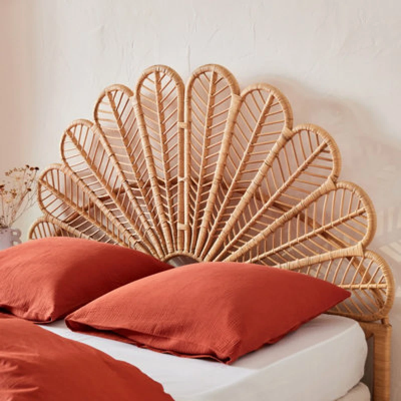 Image of sweeek Natural Rattan Headboard Queen Bed 160cm Light Brown
