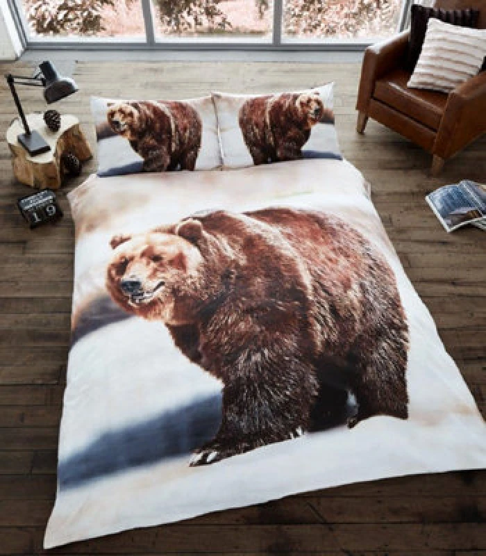 Image of Smart Living Smart Living 3D Effect Animal Polycotton Printed Duvet Cover Set in Brown Size: King Brown King Unisex 5051346099789