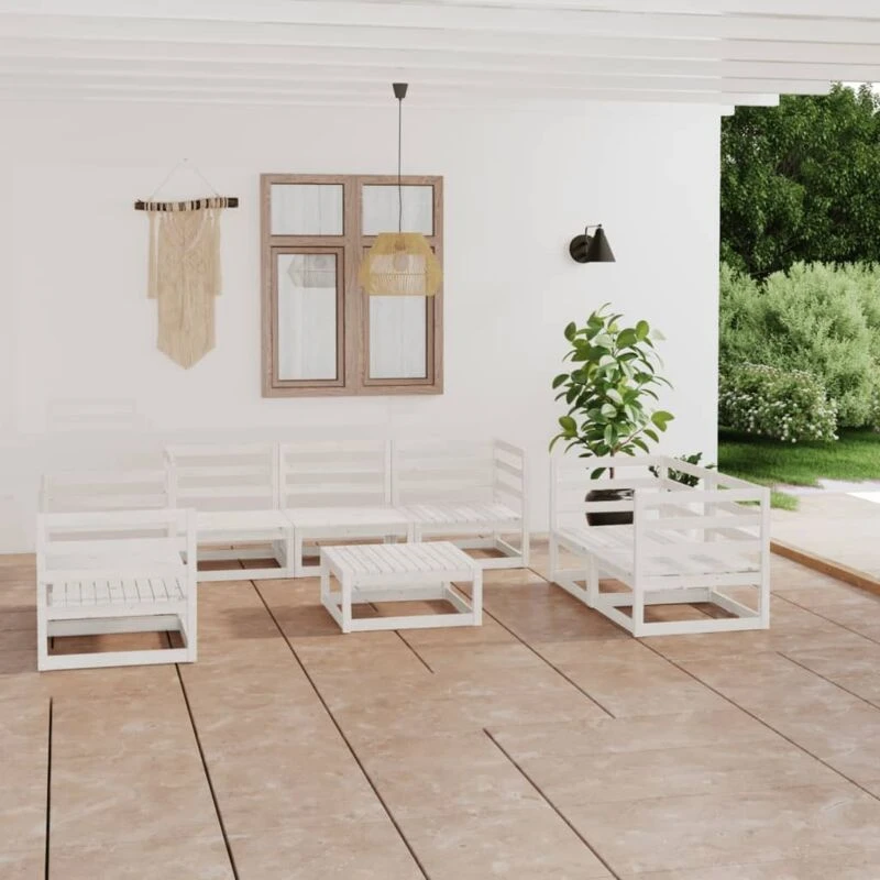 Image of VIDAXL 8 Piece Garden Lounge Set White Solid Wood Pine Vidaxl 8720286465585