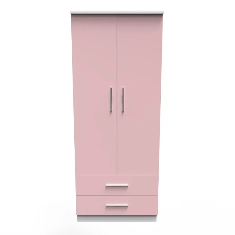Image of Harrow 2 Door 2 Drawer Wardrobe In Kobe Pink & White (Ready Assembled)