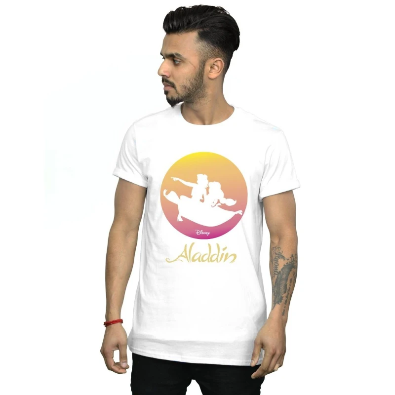 Image of Disney Men Aladdin Flying Sunset T-Shirt in White Size: Small White S Male 5059568045713