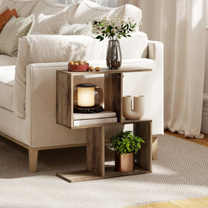Image of HOMCOM Side Table, Narrow End Table with Storage Shelves in Light Oak Light Oak Unisex