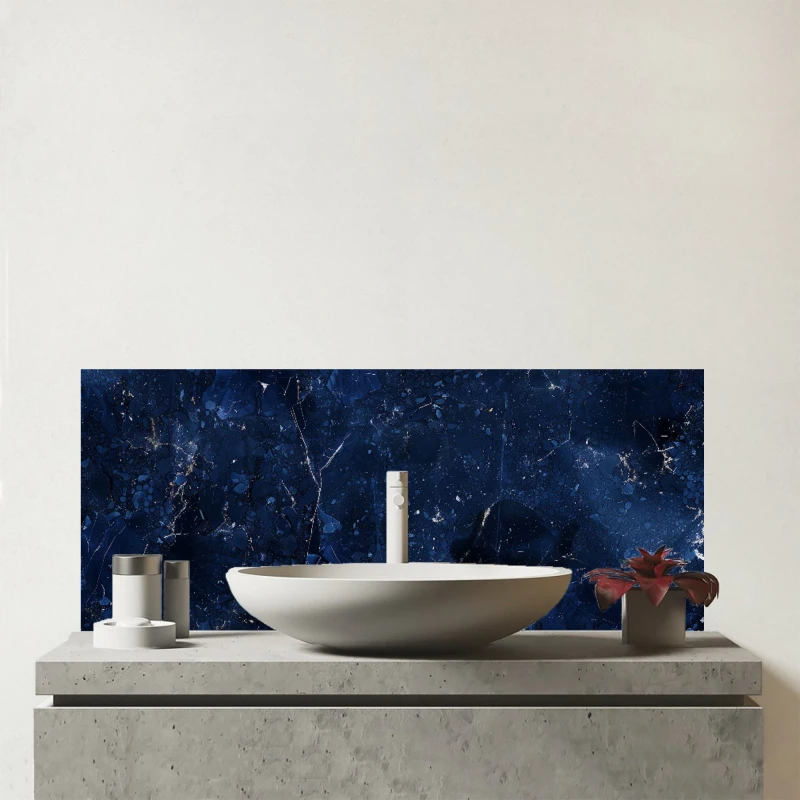 Image of Warren Reed - Designer Ocean Blue Quartz Effect Glass Bathroom Splashback in Grey Grey Unisex