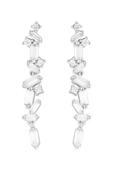 Image of Sterling Silver 925 Cubic Zirconia Baguette Stone Drop Earrings