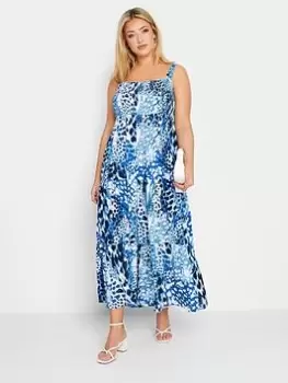 Image of Yours Shirred Strappy Dress Blue Markings, Blue, Size 30-32, Women