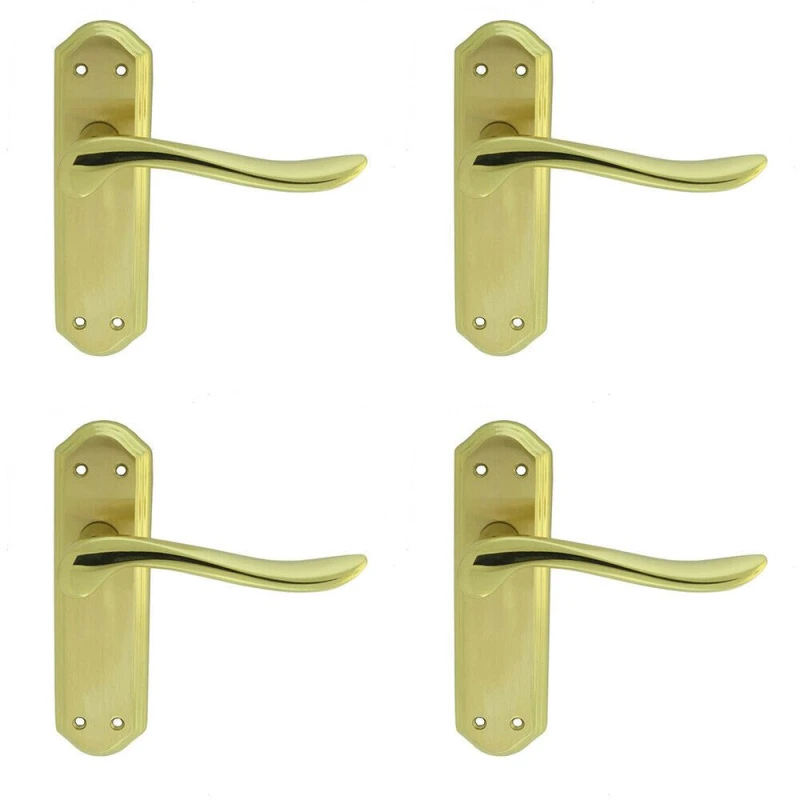 Image of Loops 4x PAIR Curved Lever on Sculpted Latch Backplate 180 x 48mm Satin/Polished Brass Metallics