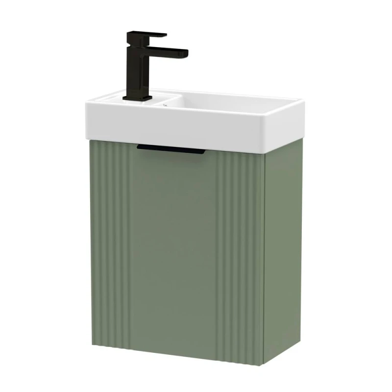 Image of Balterley Green 400mm Wall Hung Vanity Unit with Black Handle Green Unisex