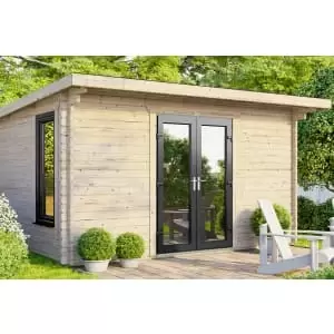 Image of Power Sheds 14 x 10ft Central Doors Pent Log Cabin