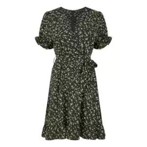 Image of Mela London Black Ditsy Print Wrap Dress - Black