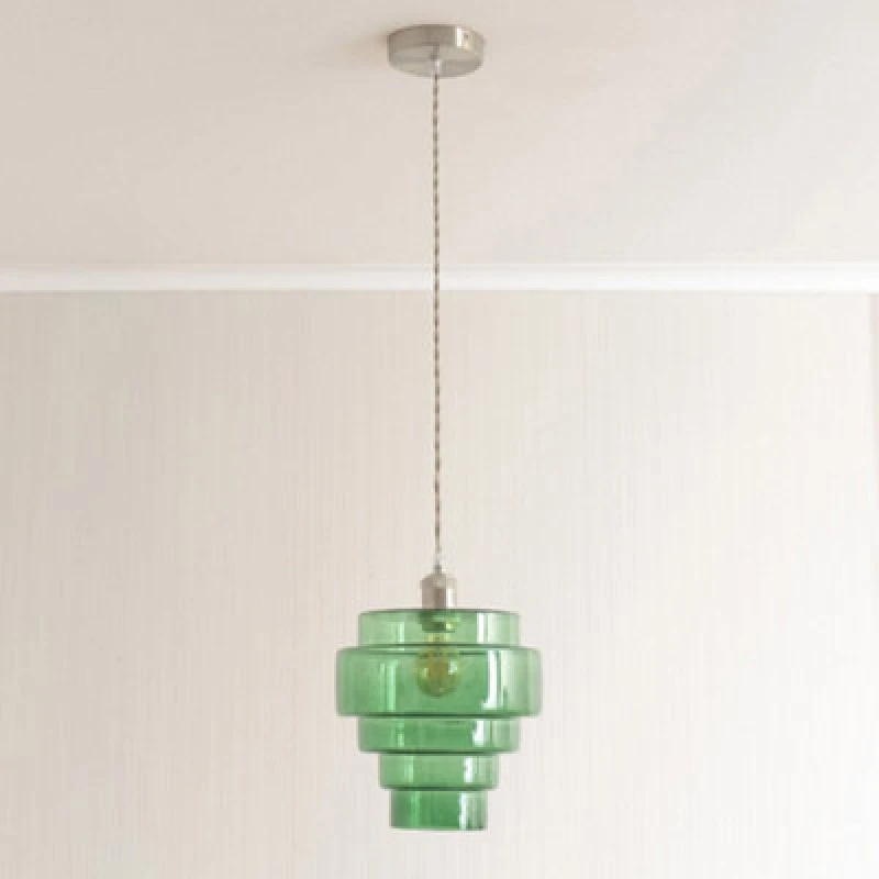 Image of ValueLights ValueLights Lane Glass 5 Tier Shade Brushed Chrome Ceiling Pendant Light and Bulb in Bright Green Bright Green One Size Unisex 50594060638