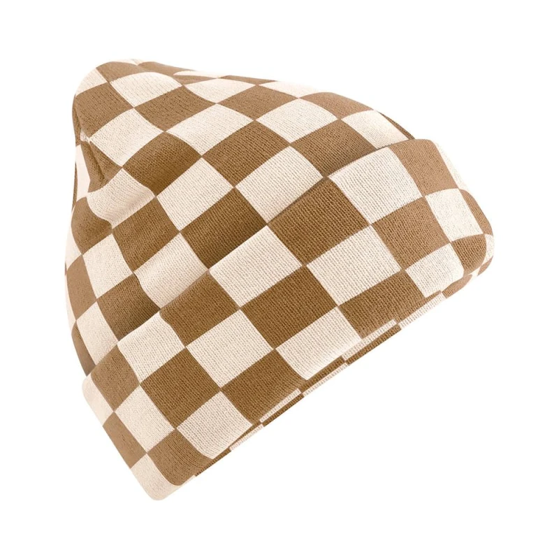 Image of Beechfield Mens Checkerboard Beanie in Beige Beige Male One Size