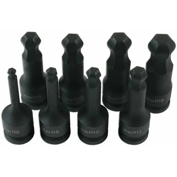 Image of LASER TOOLS Ball End Impact Hex Socket Bit Set 1/2D 8pc 7672 - Laser Tools 5018341076726