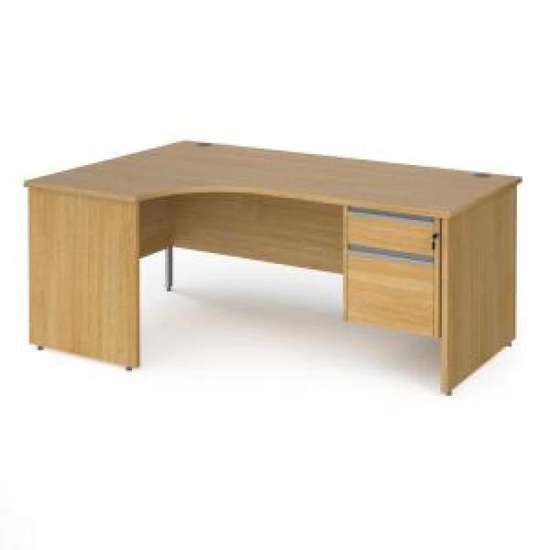 Image of Contract 25 Office Desk Left Hand Corner Desk 1800mm With Pedestal Oak Top And Panel End Leg 800mm Depth Contract 25 CP18EL2-S-O Oak CP18EL2-S