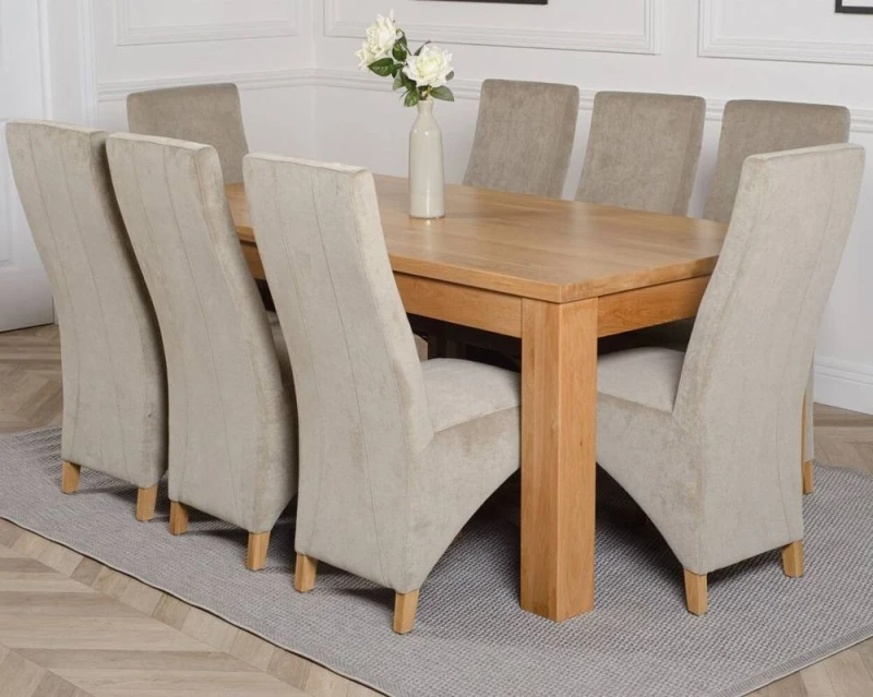 Image of Thats Furniture Dakot 182 x 92cm Oak Large Dining Table & 8 Lola Fabric Chairs in Grey Size: 182 x 92cm Grey Unisex 182 x 92 cm