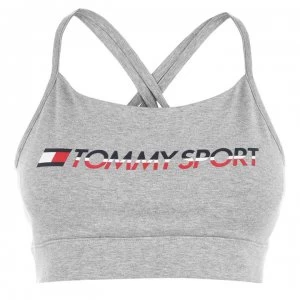 Image of Tommy Sport Tommy Hilfiger Sport Logo Bra - Grey Heather