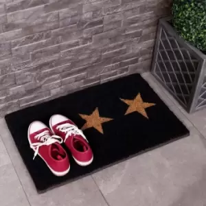 Image of Charles Bentley 26 Black Triple Star Coir Door Mat Small Heavy Duty 40x65cm - Black