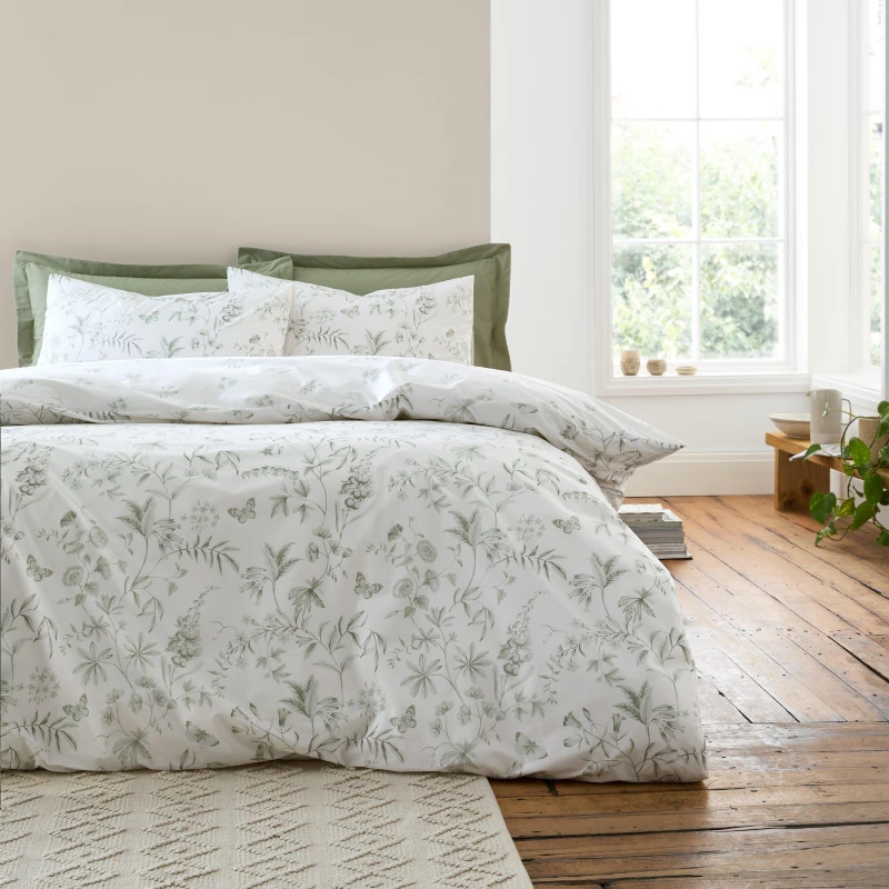 Image of Bianca Thea Floral 200TC Reversible Duvet Cover Set Green unisex Double