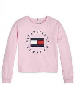 Image of Tommy Hilfiger Girls Heritage Logo Long Sleeve T-Shirt - Pink