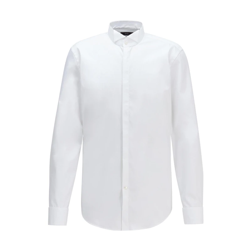 Image of Boss Mens Jillik Long Sleeve Plain Shirt White male 17.5 inch