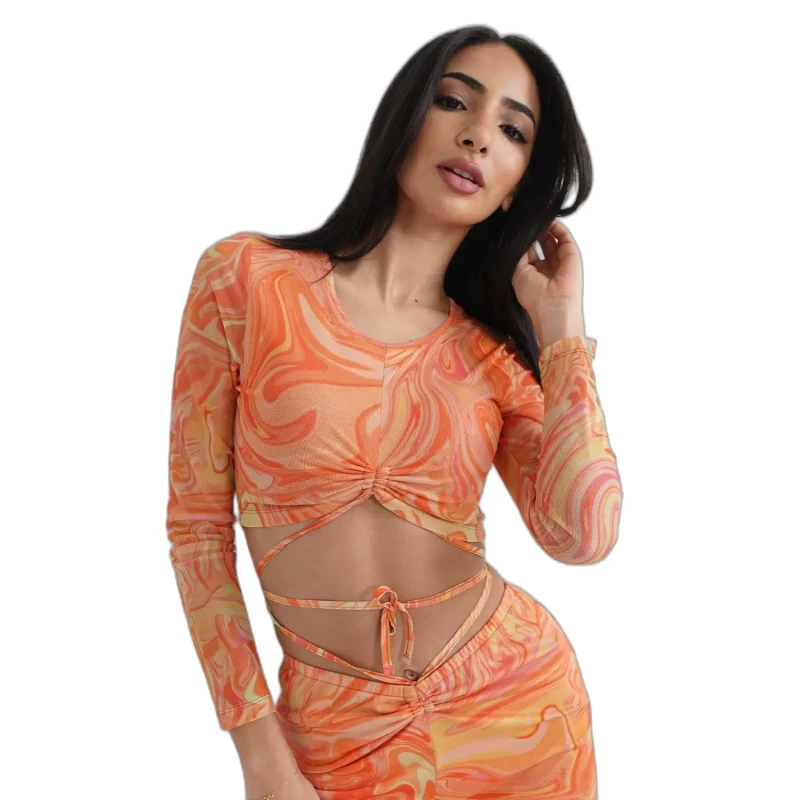 Image of Sixth June Womens crop top T-Shirt Sixth June Ink Cordon Details Orange Female S