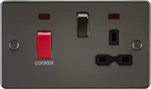 Image of KnightsBridge Flat plate 45A DP switch and 13A switched socket with neon - gunmetal with Black insert