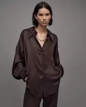 Image of AllSaints Charli Silk Blend Relaxed Fit Shirt