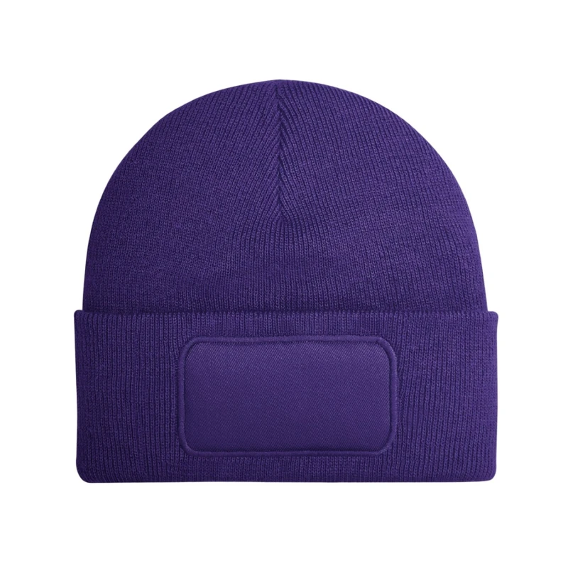 Image of Beechfield Beechfield Men Patch Beanie in Purple Purple One Size Male 5063574497329