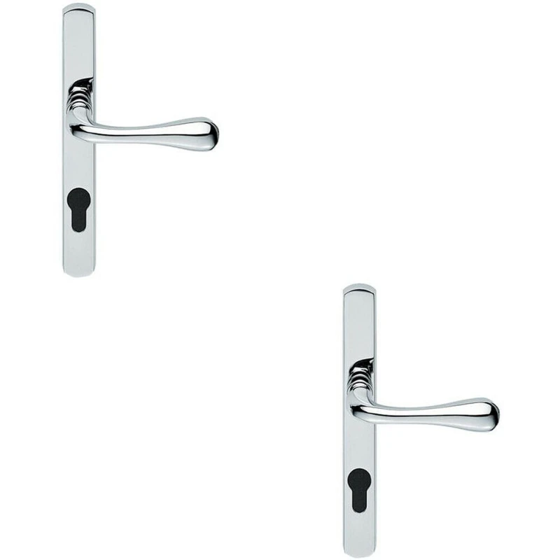 Image of Loops 2x PAIR Flared Lever on Narrow Euro Lock Backplate 208 x 26mm Polished Chrome Multi
