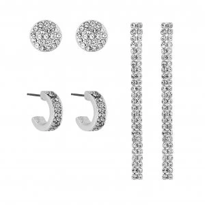Image of Lipsy Silver Colour Drop Set Stud Hoop Earrings Set of 3