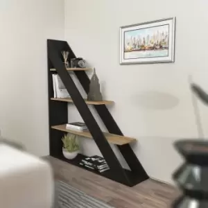 Image of Pisagor 4-tier Corner Bookcase Bookshelf Black and Oud Oak Pattern - Black / Oak - Decorotika