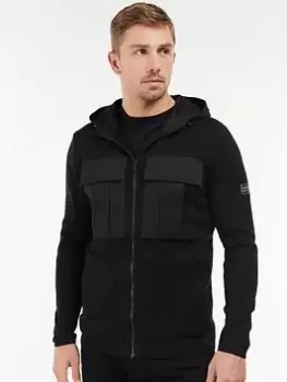 Image of Barbour International Element Zip Through Knitted Hoodie, Black Size M Men