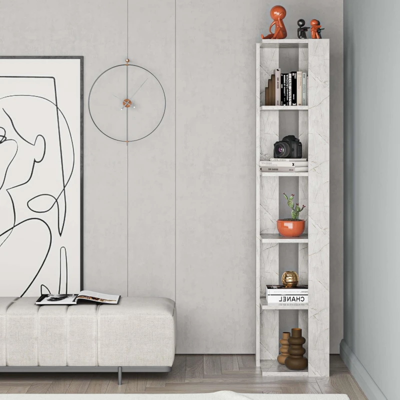 Image of Decortie Corner Bookshelf Unit 34X161Cm Wall-mounted Bookcase, Particleboard, Gold Marble Effect, Gold 8683628012383