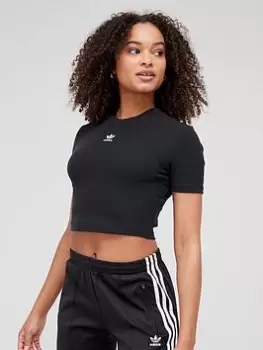 Image of adidas Originals Ribbed Crop T-Shirt - Black, Size 12, Women