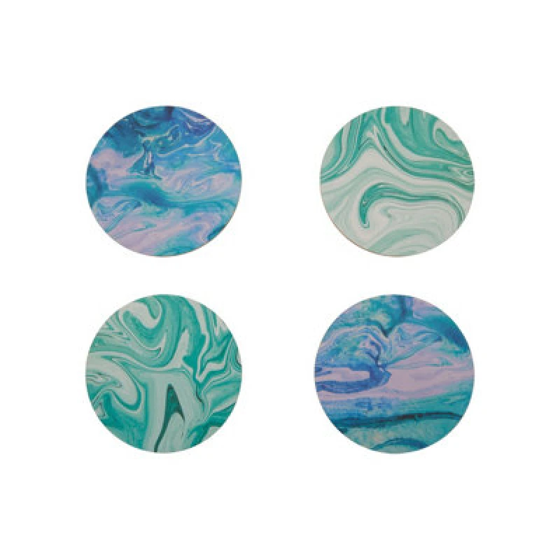 Image of Premier Housewares Stylish Set Of 4 Marble Wave Print Cork Coasters, Round Design Set Of 4 Coasters, Durable Kitchen Coasters Multi