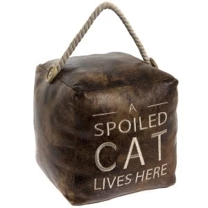 Image of Lesser & Pavey Faux Leather Distressed Vintage Cube A Spoiled Cat Lives Here Door Stop