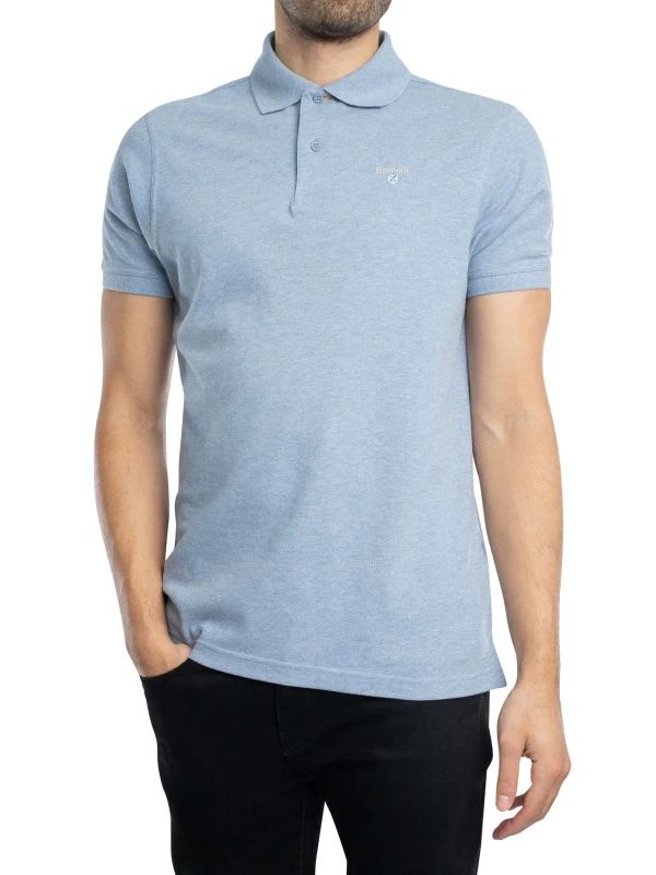 Image of Barbour Tartan Pique Polo Shirt Sky Marl/Dress Blue M